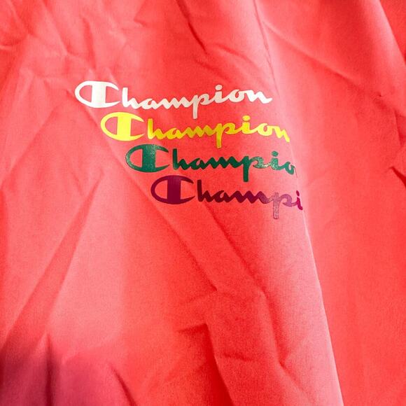 Champion Pink Packable Windbreaker Jacket Water Resistant Mirrored Logo Size M - Picture 6 of 13